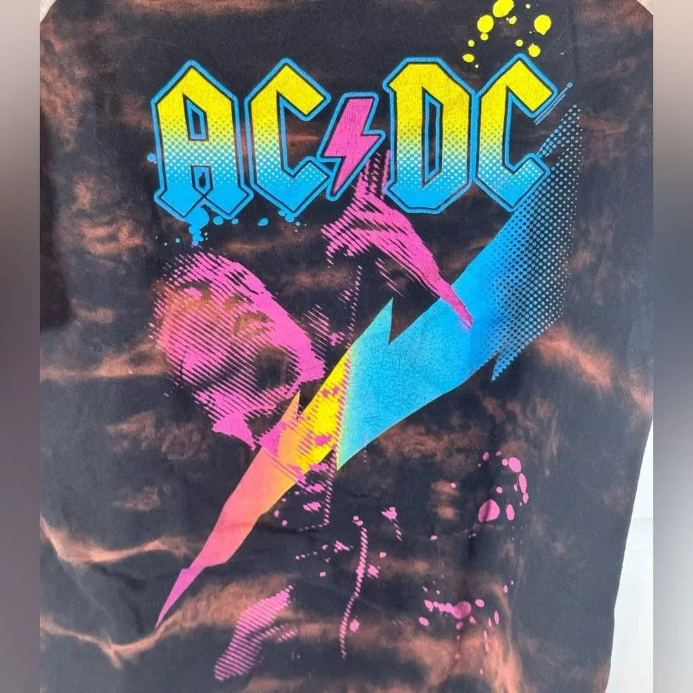 Girls XXL AC/DC 3/4 Length Sleeve Custom Bleach Dye Tee - Picture 2 of 4